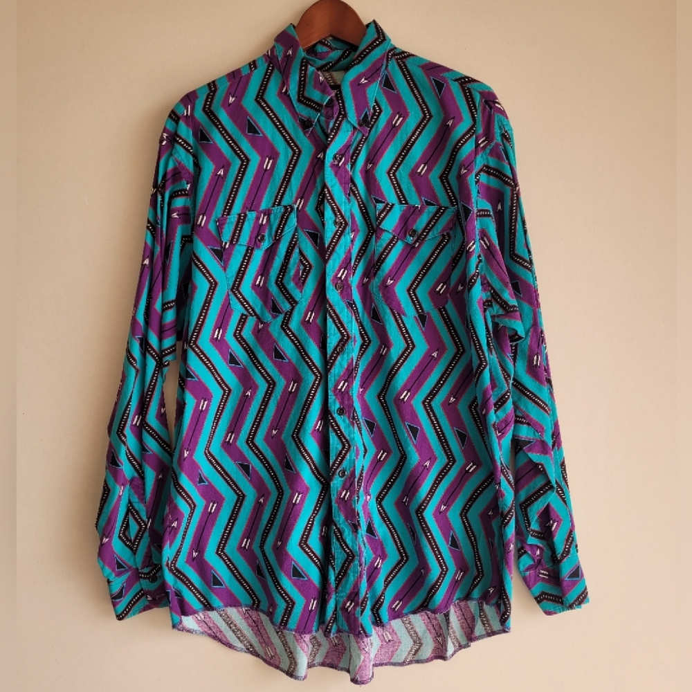 Vintage Wrangler Cowboy Cut Buttondown sz 17.5/36